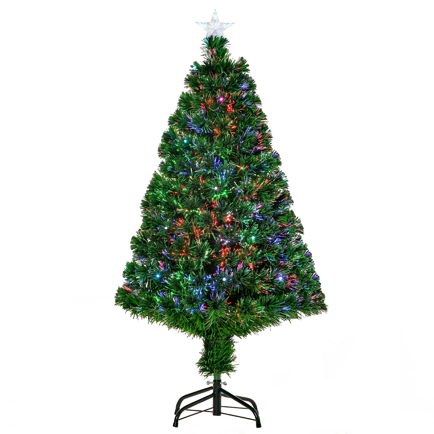 HOMCOM Árbol de Navidad 120cm Artificial Árbol de Pino Decoración Navideña con 16 LED de 3 Colores 130 Ramas Verde