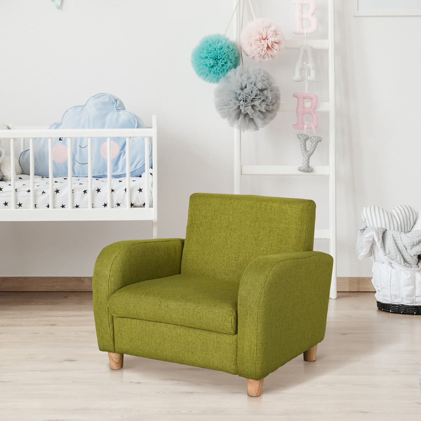 HOMCOM Sillón Infantil Mini Sofá para Niños de +3 Años con Asiento Acolchado Reposabrazos y Estructura de Madera Carga Máx. de 65 kg 49x45x44 cm Verde