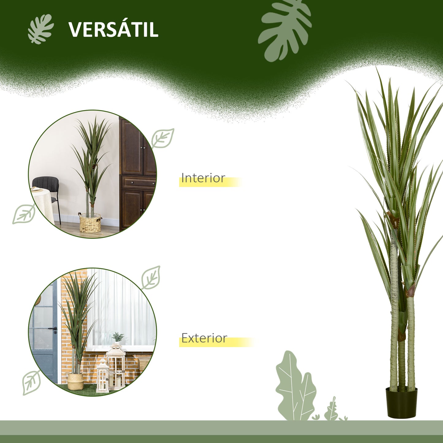 HOMCOM Planta Artificial de Yuca en Maceta 190 cm Planta Falsa con 39 Hojas Realistas para Decoración en Hogar Salón Oficina Jardín Ø17x190 cm Verde