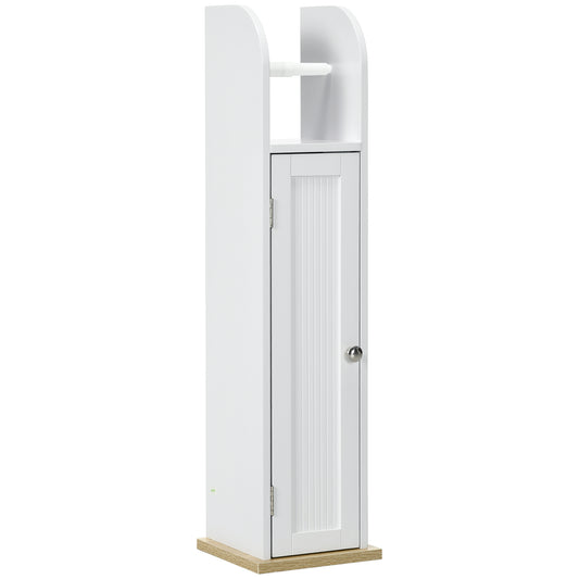 kleankin Mueble Auxiliar de Baño Columna de Baño Mueble de Suelo de Baño con Estantes Ajustables y Portarrollos de Papel 20x20x80 cm Blanco