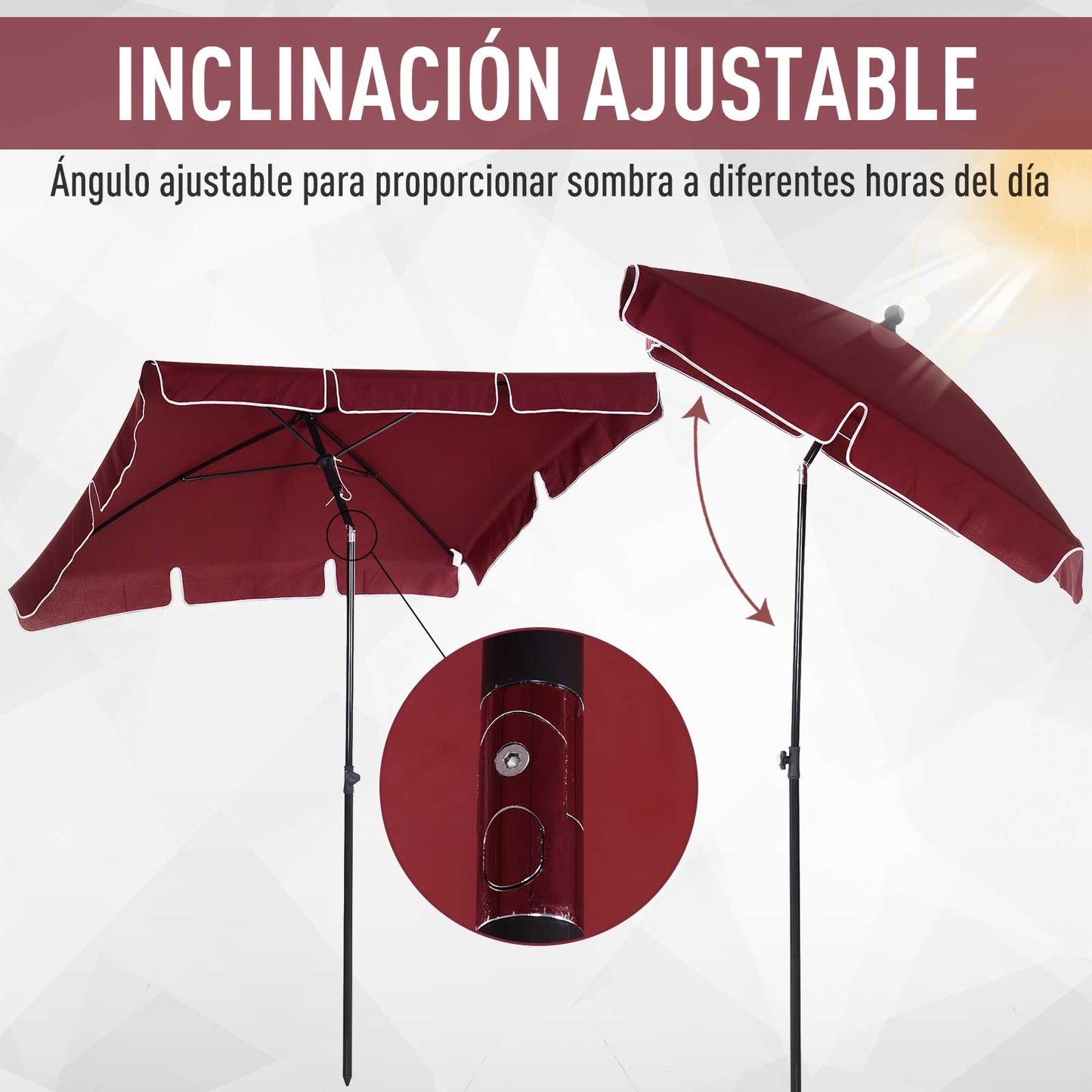 Outsunny Sombrilla de Jardín de Aluminio 198x130x245 cm Parasol de Jardín Rectangular con Función de Inclinación para Terraza Patio Exterior Rojo Vino