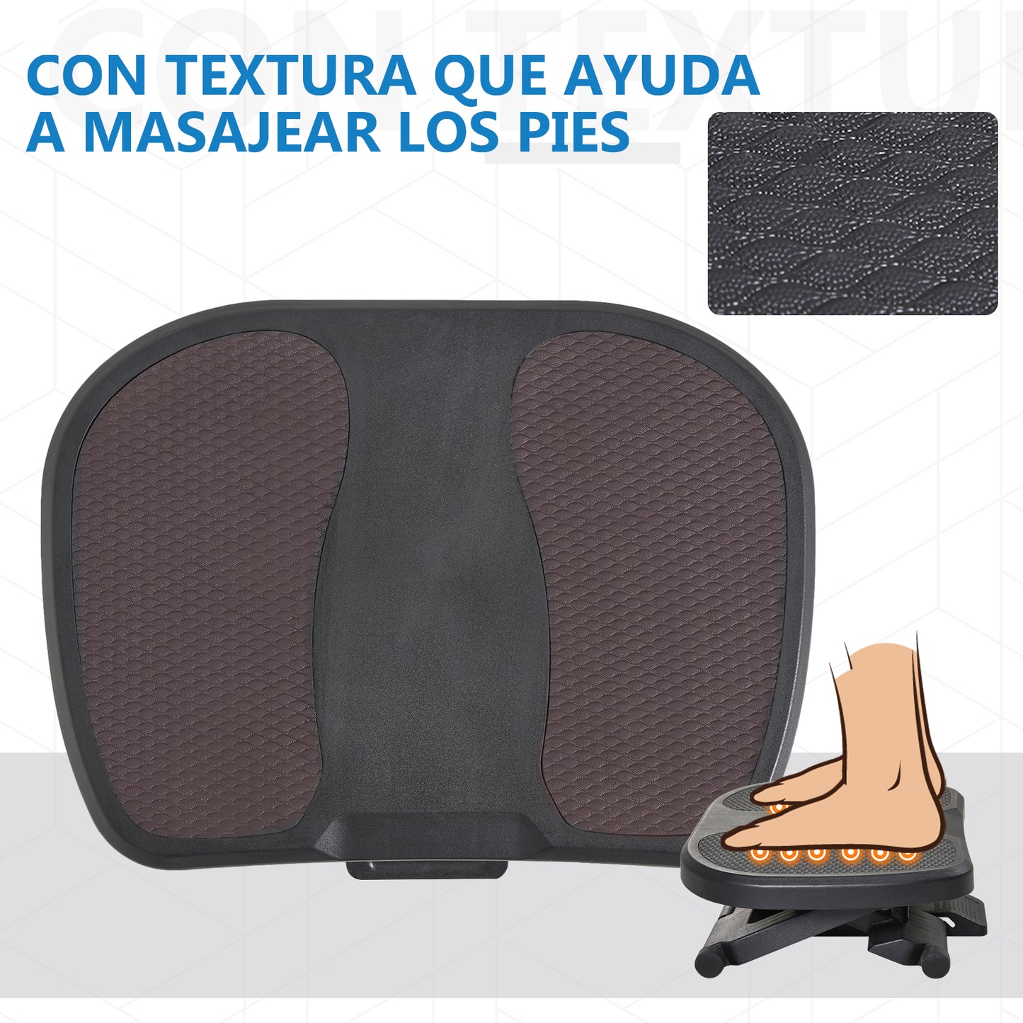 HOMCOM Multifuncional Reposapiés con Superficie Antideslizante Plataforma Inclinación de 0-30° Masaje 3 Niveles Altura Ajustable Apto a Oficina Casa Negro 45x34x(10-16.5)cm