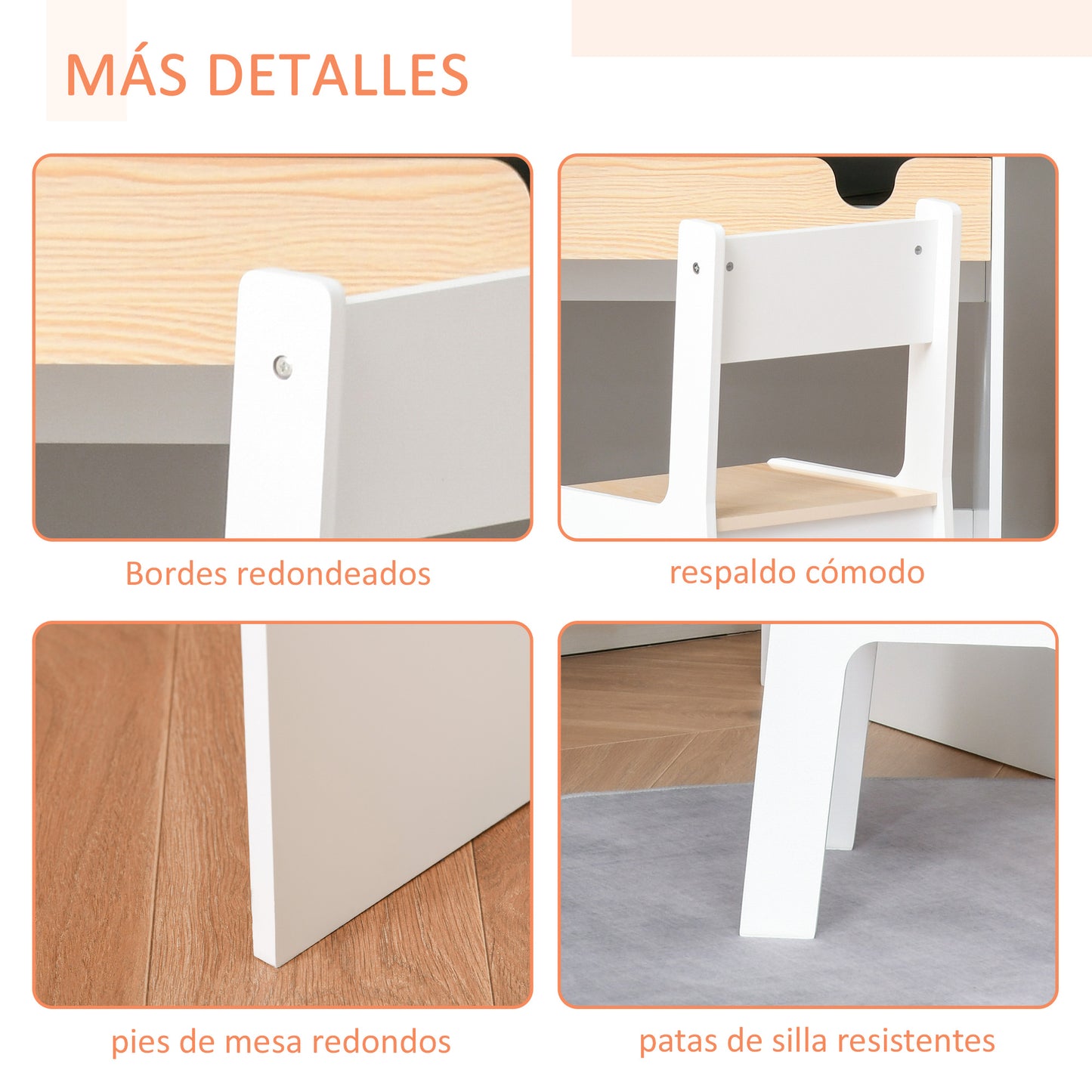 HOMCOM Escritorio para Niños con Silla de 3 a 6 Años Pupitre Infantil 2 en 1 Conjunto de Escritorio 2 Piezas con Cajón y Eatantes de Libros 70x50x75 cm Blanco y Natural