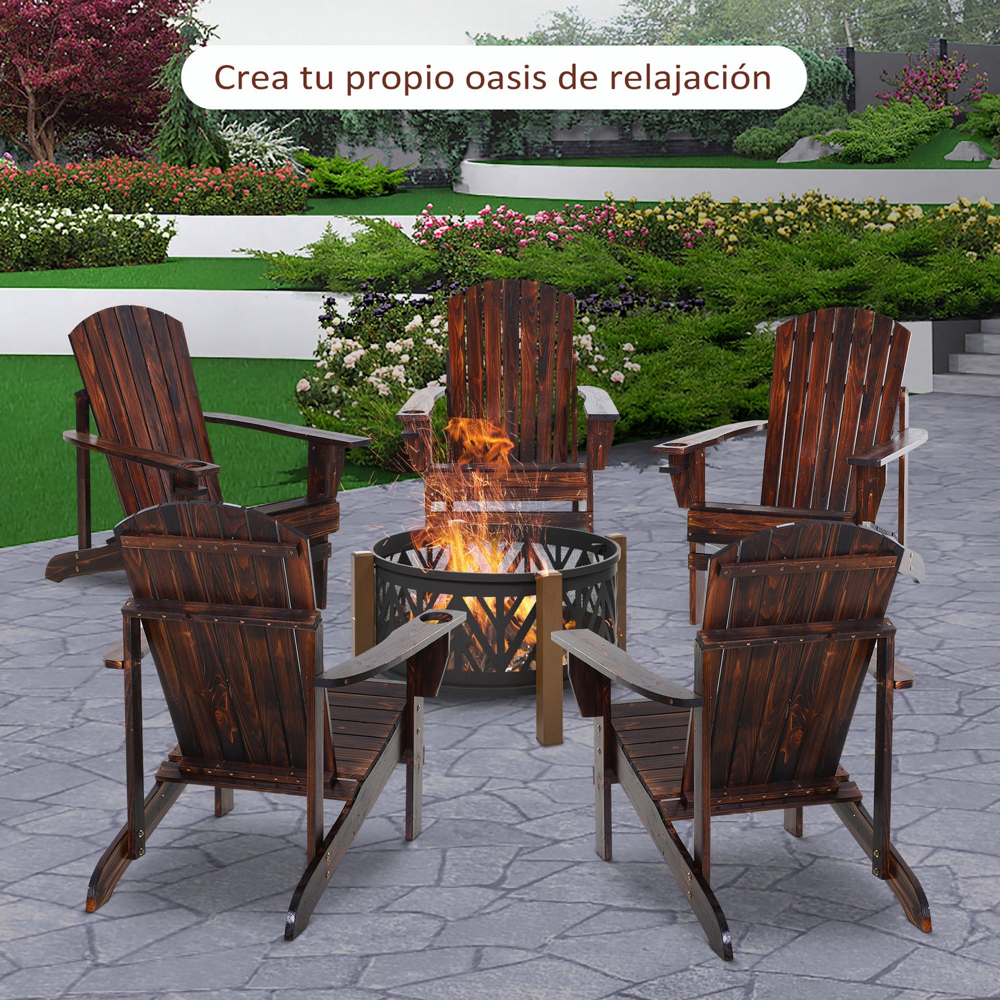 Outsunny Silla Adirondack de Madera Silla de Jardín con Reposabrazos y Respaldo Alto para Terraza Balcón Exterior 72,5x97x93 cm Marrón