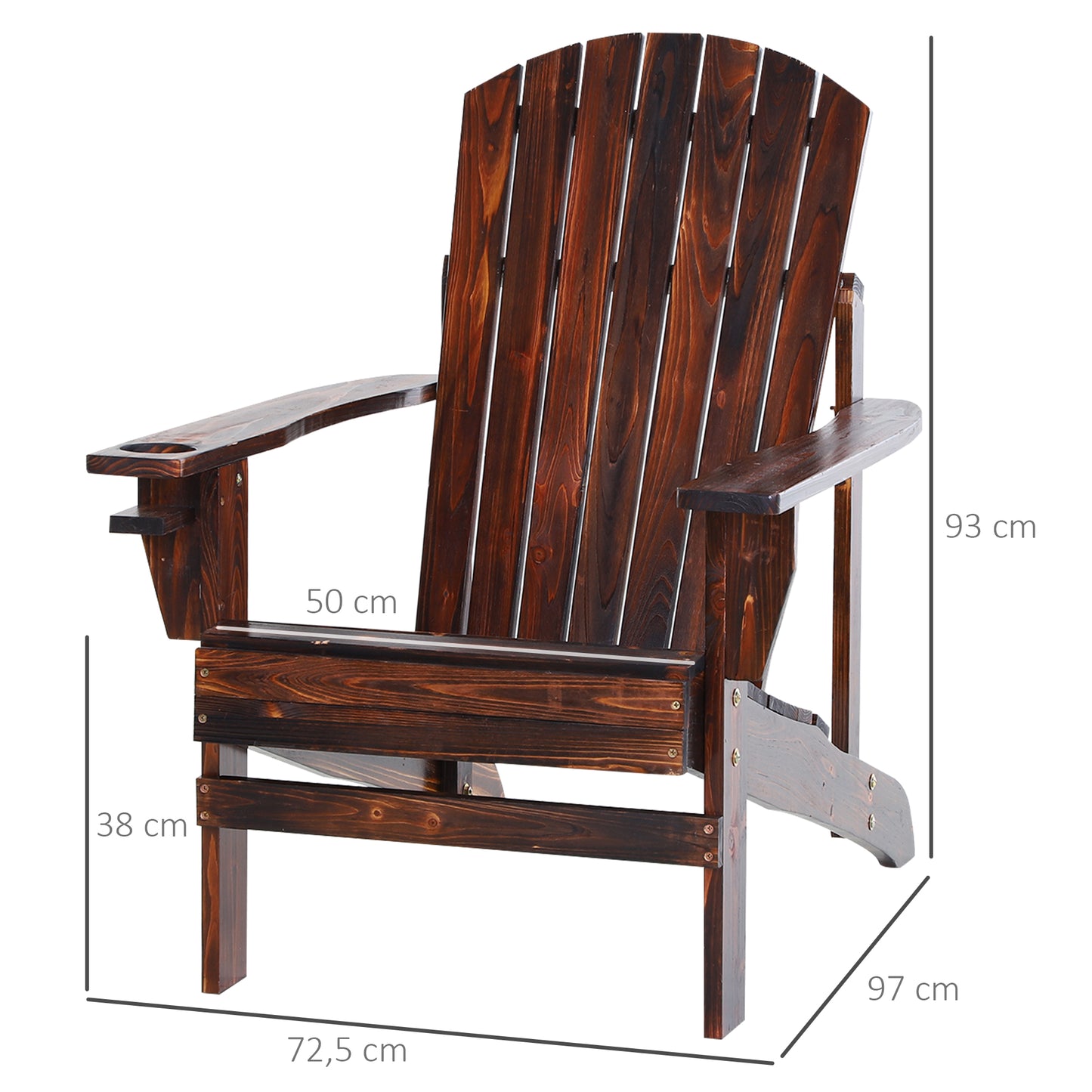 Outsunny Silla Adirondack de Madera Silla de Jardín con Reposabrazos y Respaldo Alto para Terraza Balcón Exterior 72,5x97x93 cm Marrón