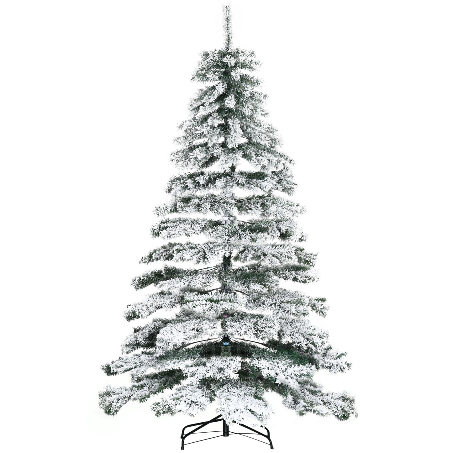 HOMCOM Árbol de Navidad 225 cm Árbol de Navidad Artificial Nevado con 1083 Ramas y Soporte de Metal Árbol de Navideño para Salón Verde y Blanco