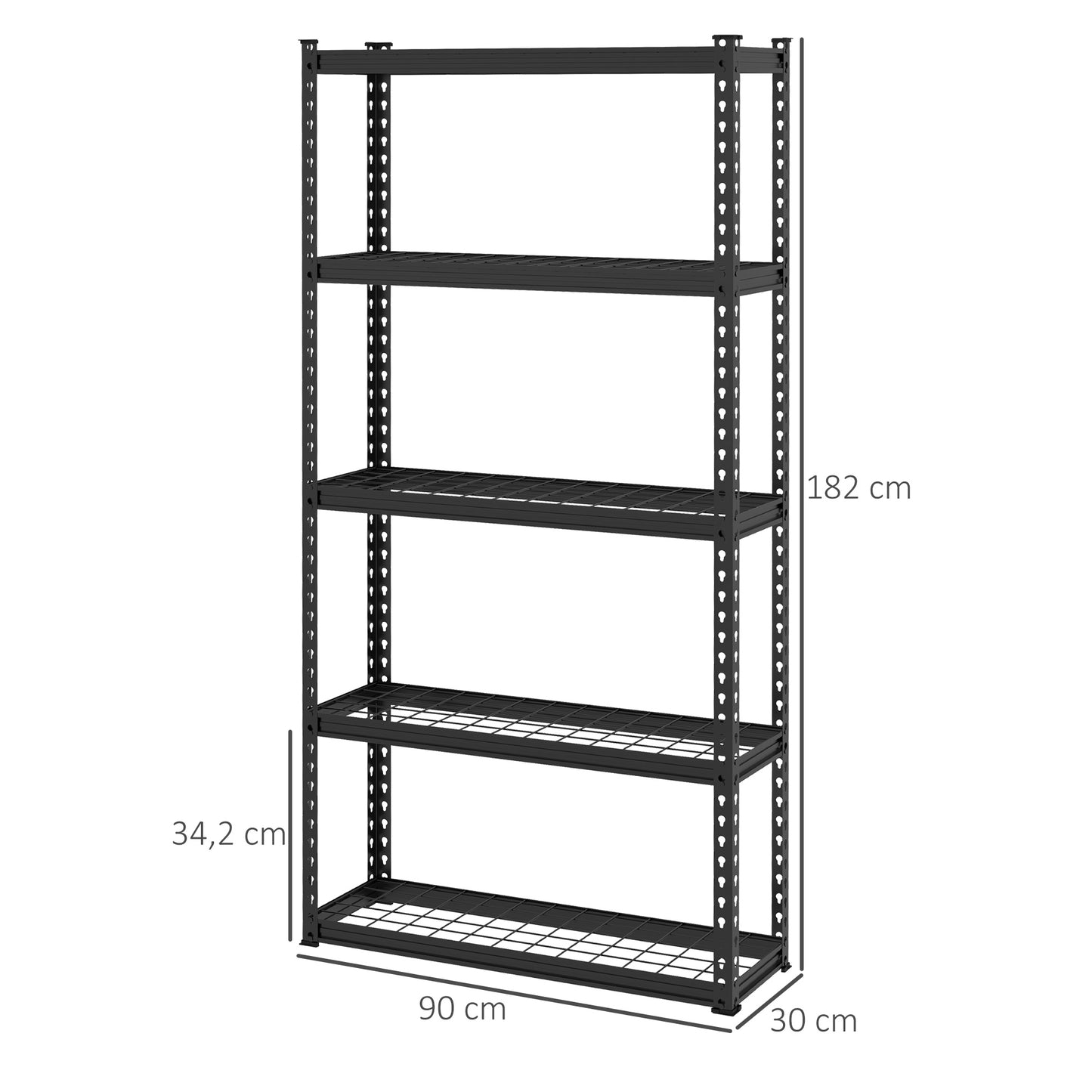 HOMCOM Estantería Metálica de Garaje de Acero Industrial con Estantes Ajustables para Tallar Cocina Hogar 90x30x182 cm Negro