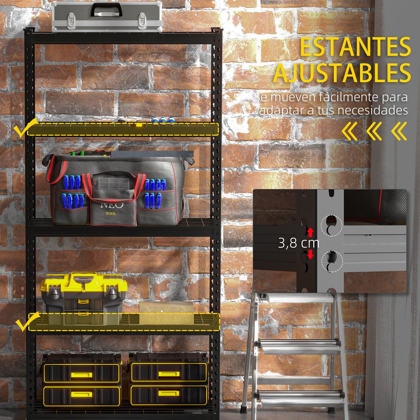 HOMCOM Estantería Metálica de Garaje de Acero Industrial con Estantes Ajustables para Tallar Cocina Hogar 90x30x182 cm Negro