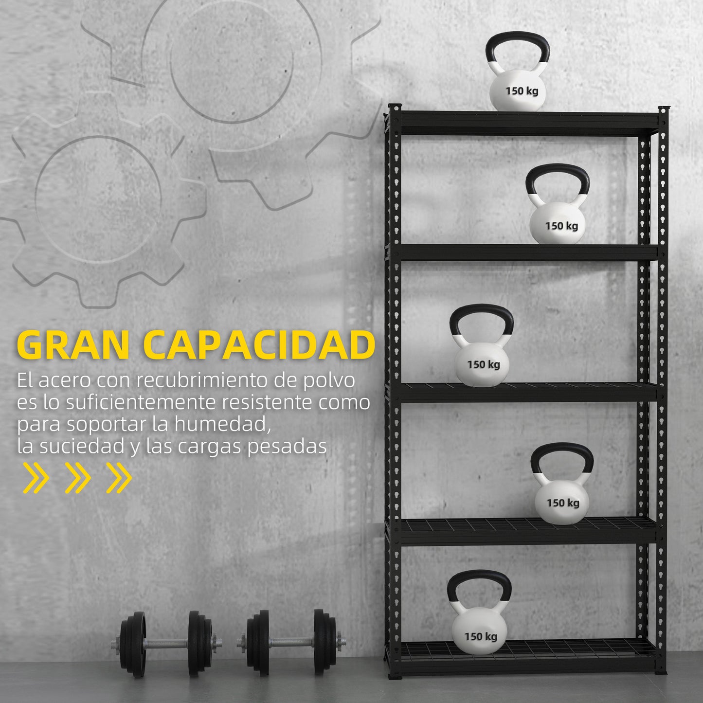 HOMCOM Estantería Metálica de Garaje de Acero Industrial con Estantes Ajustables para Tallar Cocina Hogar 90x30x182 cm Negro