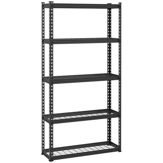 HOMCOM Estantería Metálica de Garaje de Acero Industrial con Estantes Ajustables para Tallar Cocina Hogar 90x30x182 cm Negro