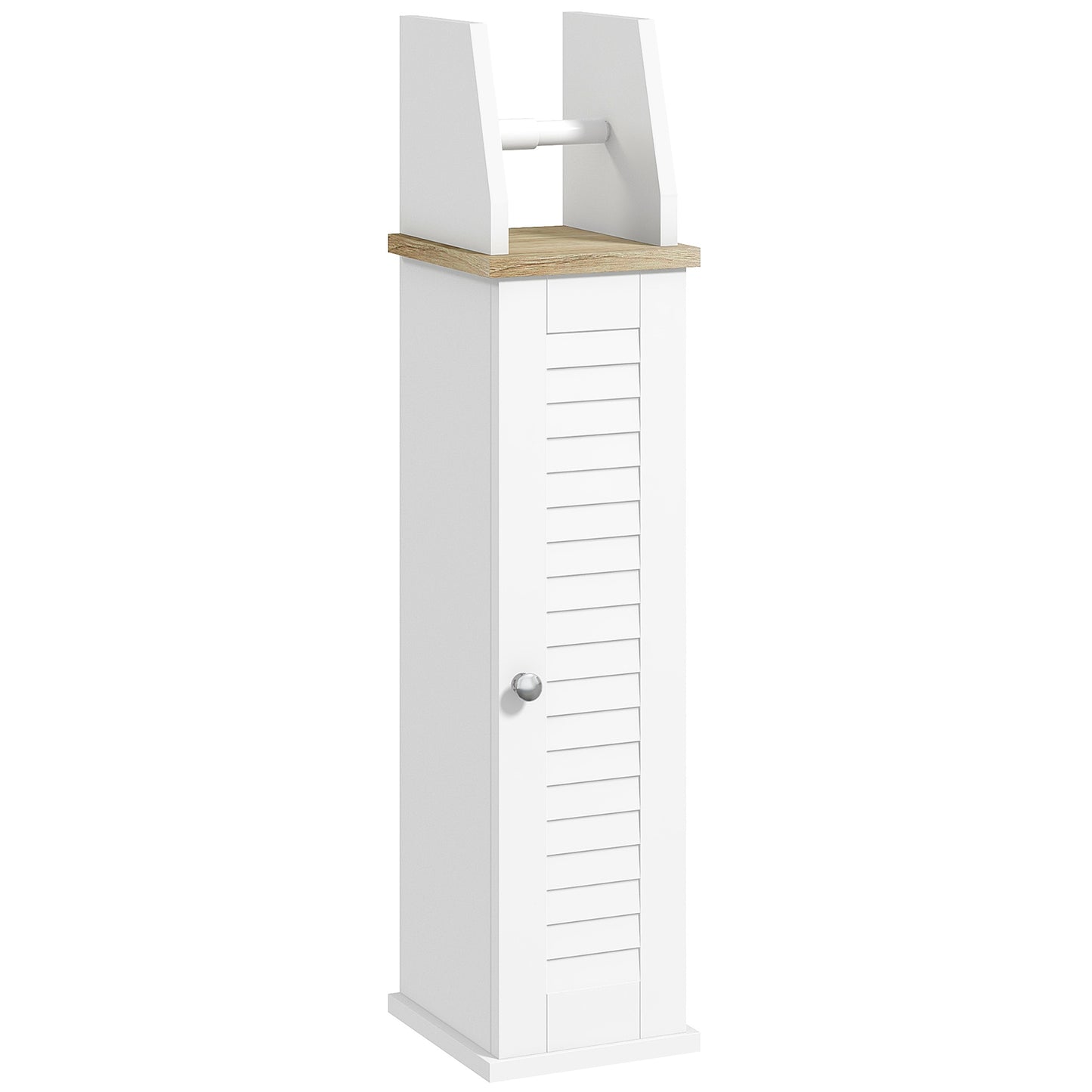 kleankin Armario de Baño Moderno Columna Auxiliar de Baño Mueble de Suelo de Baño con Estantes Ajustables y Portarrollos de Papel 18x20x80 cm Blanco