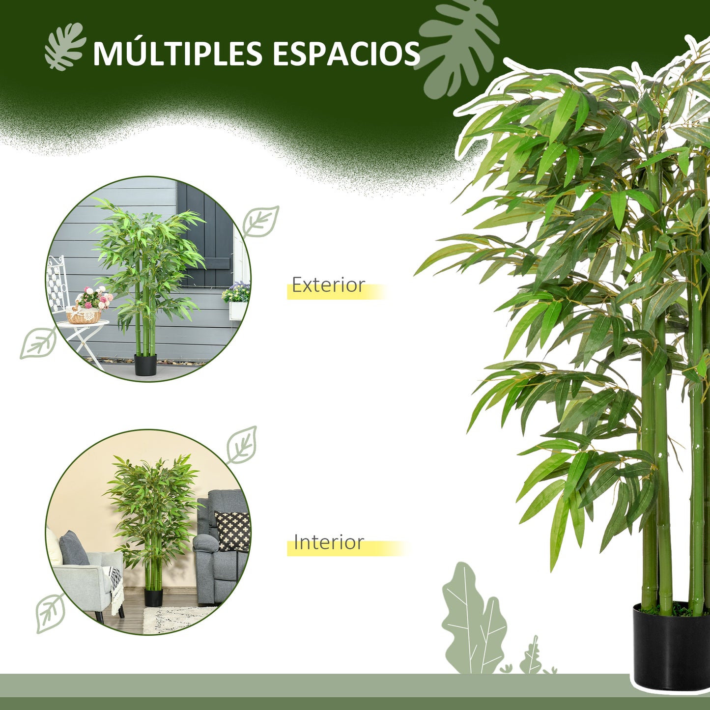 HOMCOM Bambú Artificial 140 cm con Maceta y Cañas Realistas Árbol Sintético Interior para Decoración de Hogar Oficina Interior Verde