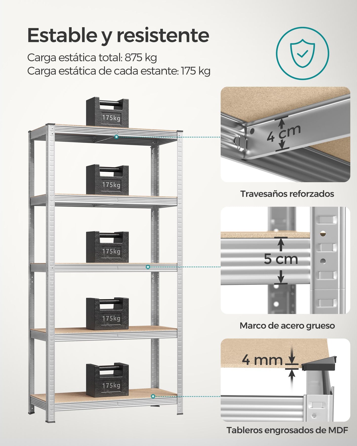 Estantería Metálica de 5 Niveles con Carga de 875 kg-SONGMICS