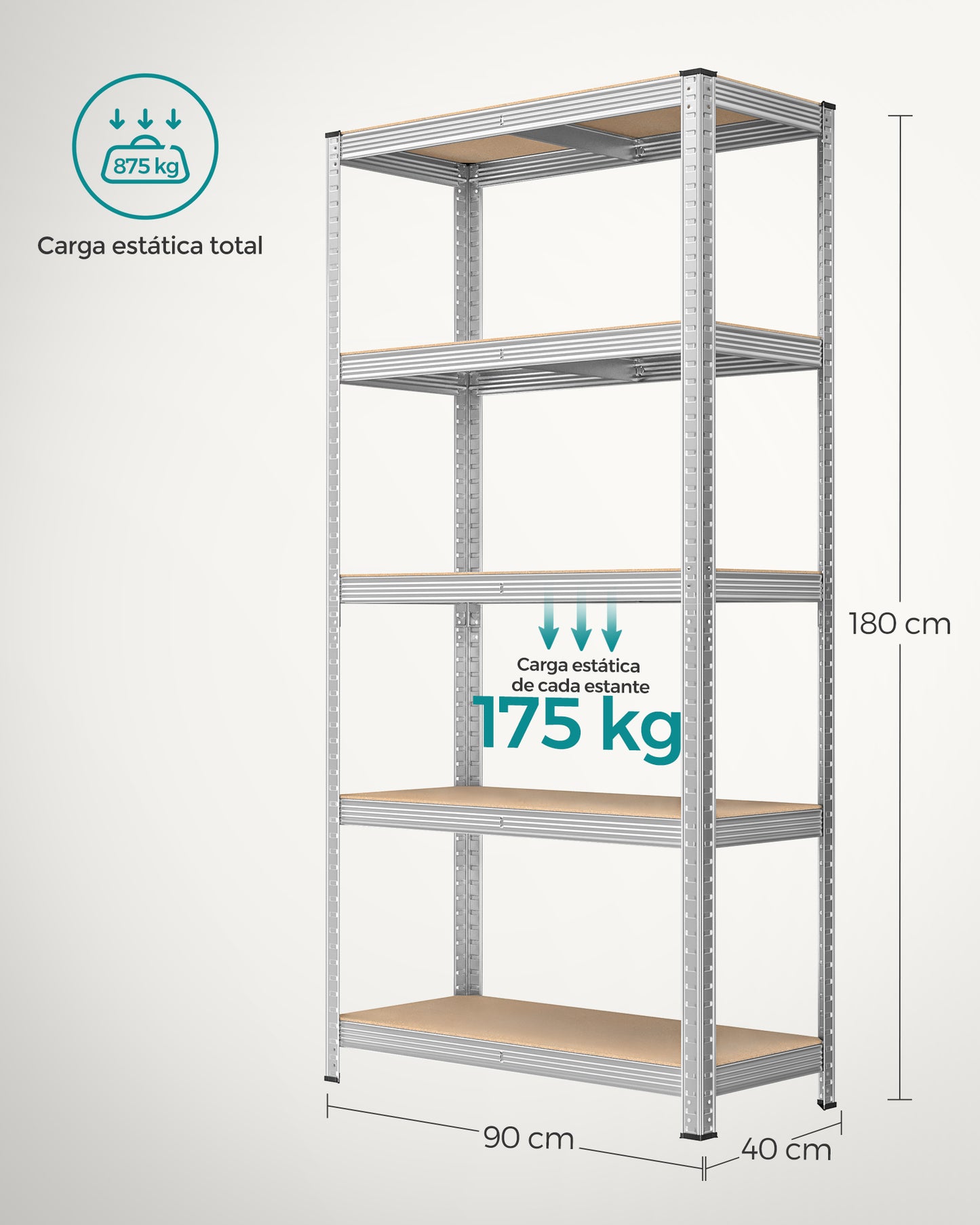 Estantería Metálica de 5 Niveles con Carga de 875 kg-SONGMICS