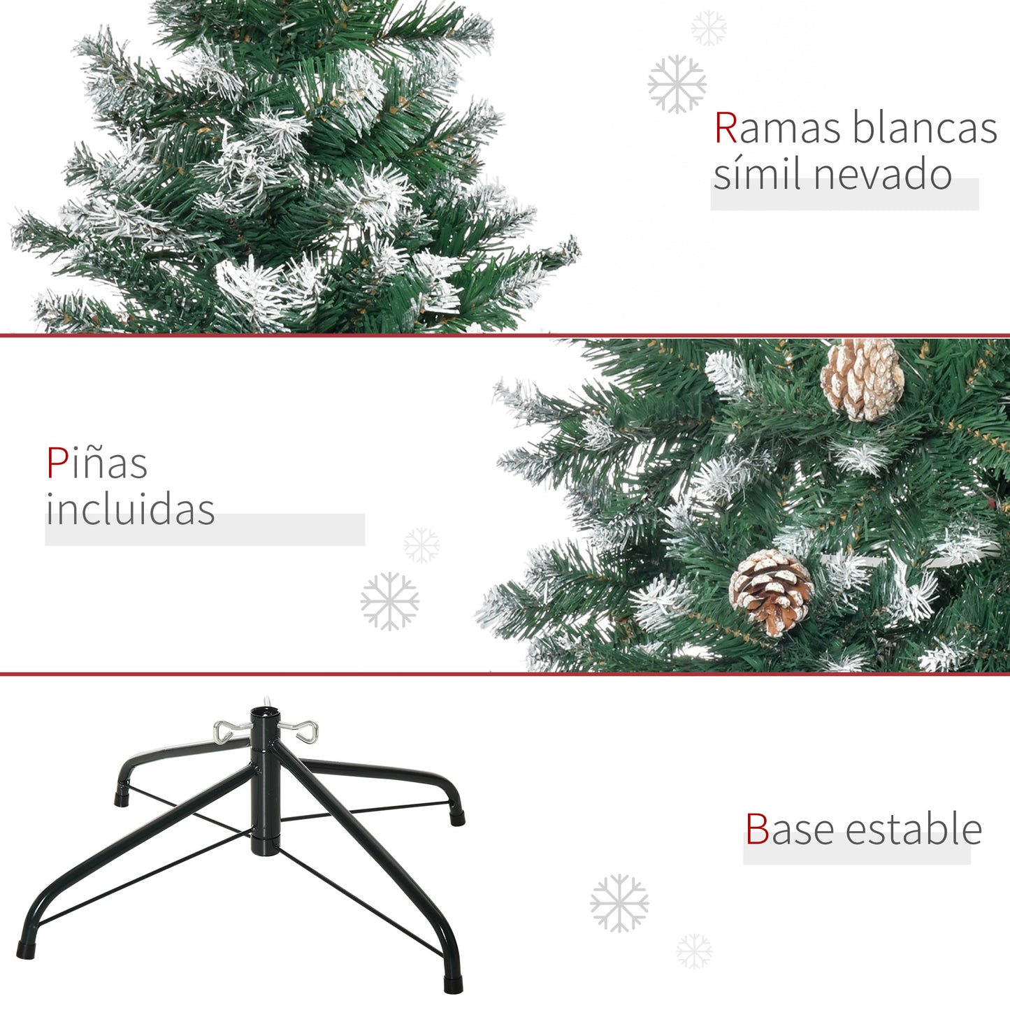 HOMCOM Árbol de Navidad Artificial Ø90x180 cm con 1111 Puntas de PVC y 59 Piñas con Ramas Apertura Automática Base Plegable y Soporte de Acero para Interiores Verde