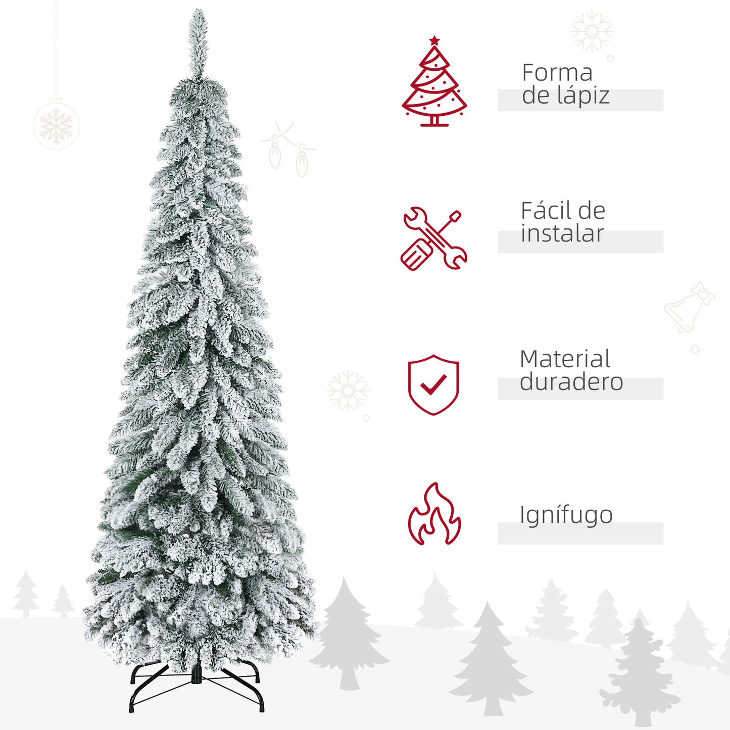 HOMCOM Árbol de Navidad Artificial 180 cm Árbol de Navidad Nevado con 523 Ramas Soporte de Acero Plegable Decoración para Hogar Fiestas Verde