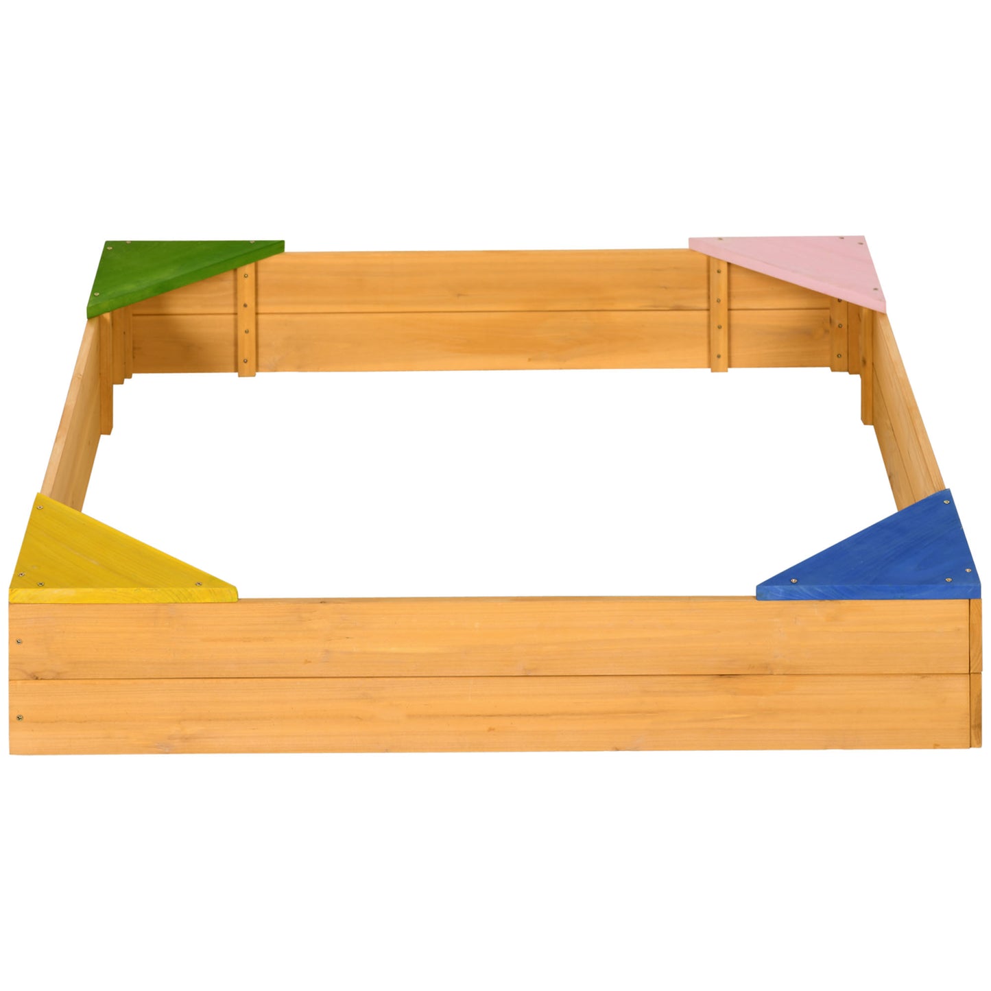 Outsunny Arenero Infantil de Madera Arenero para Niños Cuadrado de 3-8 Años con Tela no Tejida y 4 Asientos para Jardín Patio Terraza 109x109x19,8 cm Natural