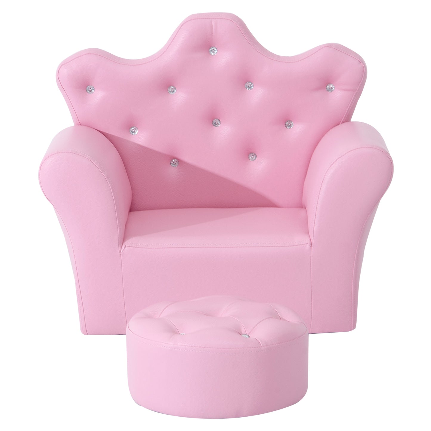 HOMCOM Sofá para Niños con Reposapiés Sillón Infantil Decorativo con Respaldo Alto en Forma de Corona y Reposabrazos Acolchado 58x40,5x49 cm Rosa