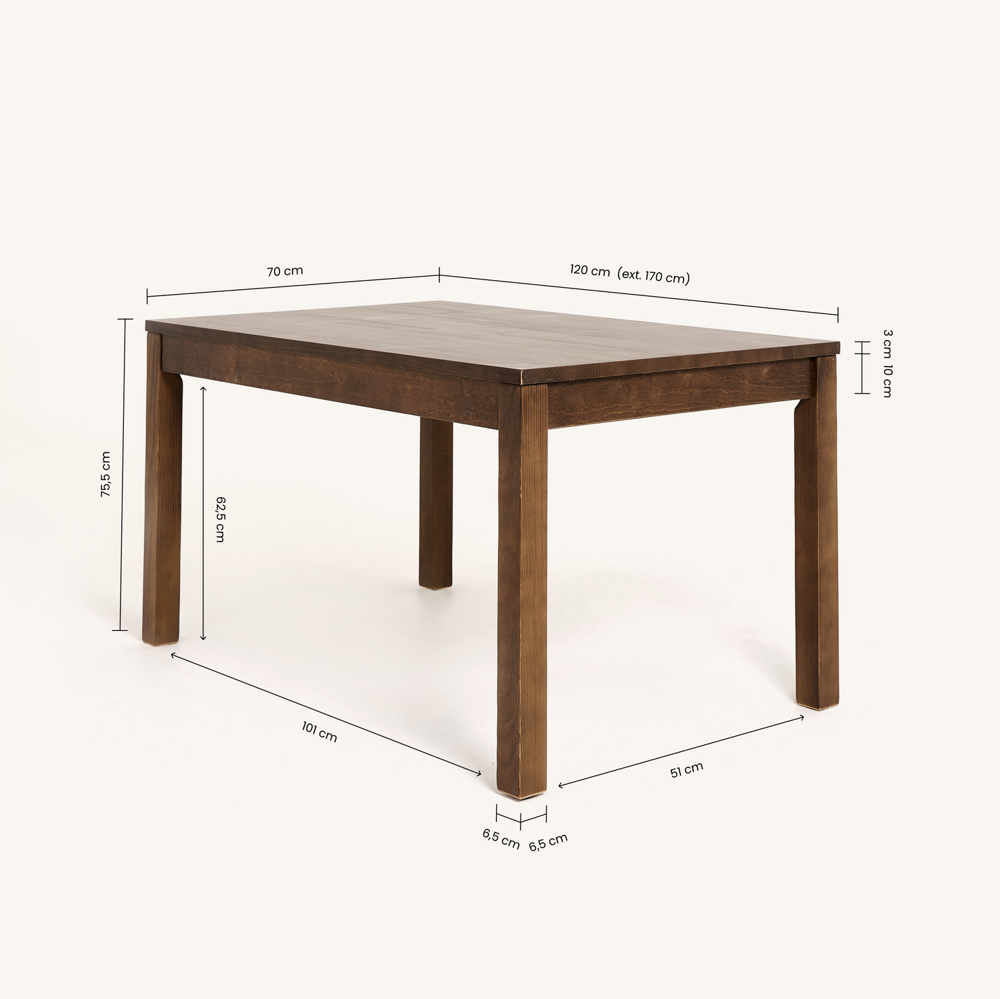 Mesa de comedor extensible Noley Natural 90 x 90 - Hannun