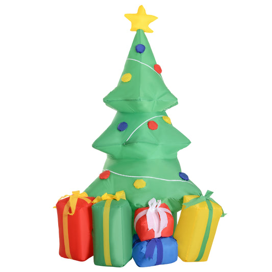 HOMCOM Árbol de Navidad Inflable 1.5m Árbol Decorativo Navideño con Adornos Regalos con luz LED Decoración Navidad con Hinchador 65x75x150 cm Verde