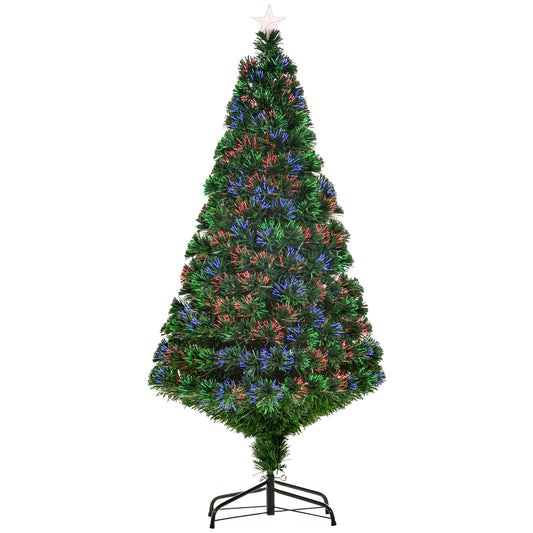 HOMCOM Árbol de Navidad 150cm Artificial Árboles de Abeto con Soporte Fibra Óptica Brillante LED Multicolor Ignífugo