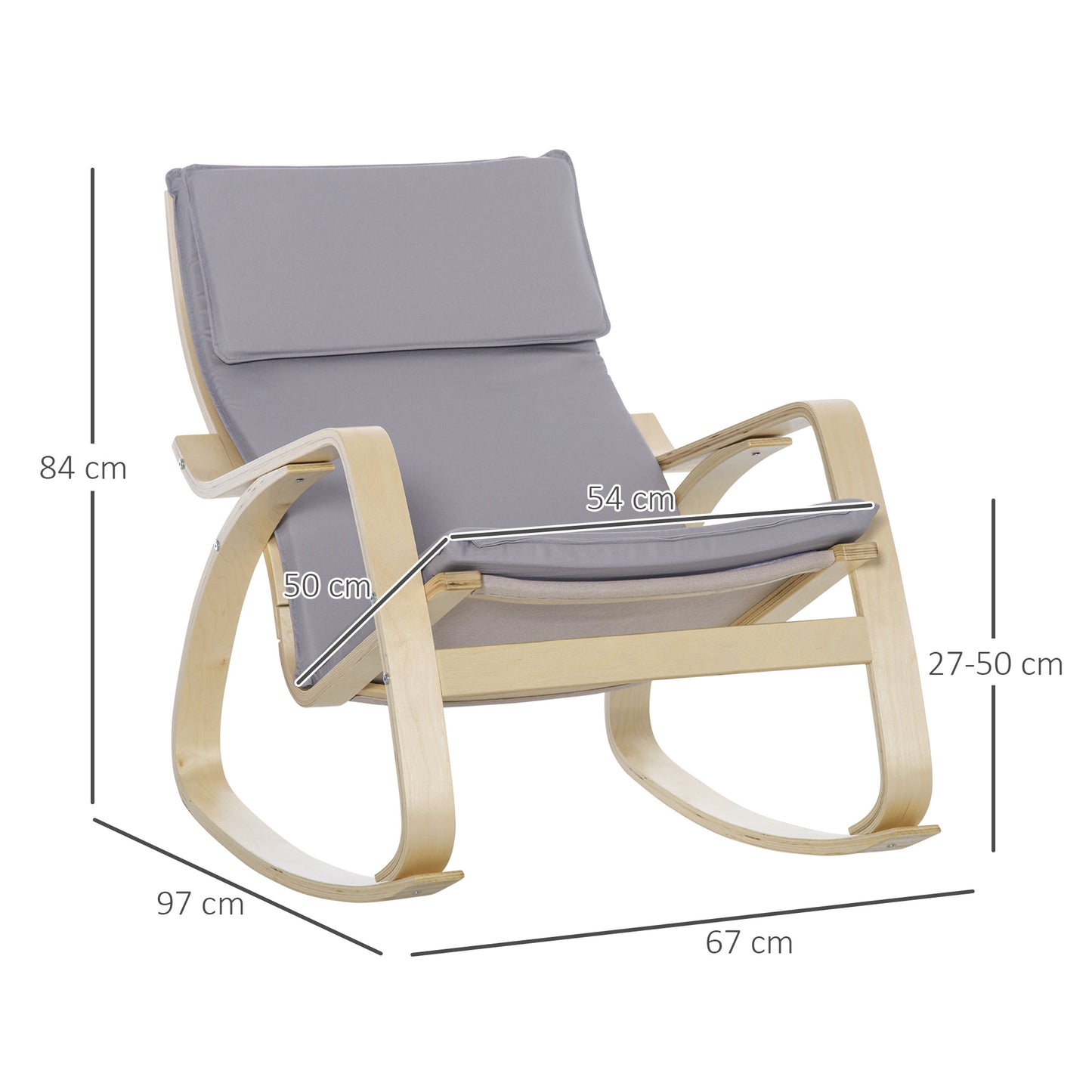 HOMCOM Silla Mecedora Tapizada en Tela Sillón Balancín Relax con Cojín Desenfundable Reposabrazos y Pies de Madera de Abedul para Salón Dormitorio 67x97x84 cm Gris