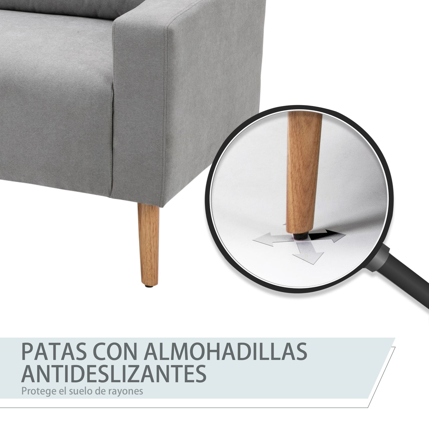 HOMCOM Sofá de 2 Plazas Sillón Moderno Tapizado en Poliéster con 2 Cojines Reposabrazos y Patas de Madera de Caucho para Dormitorio Oficina 145x76x88 cm Gris