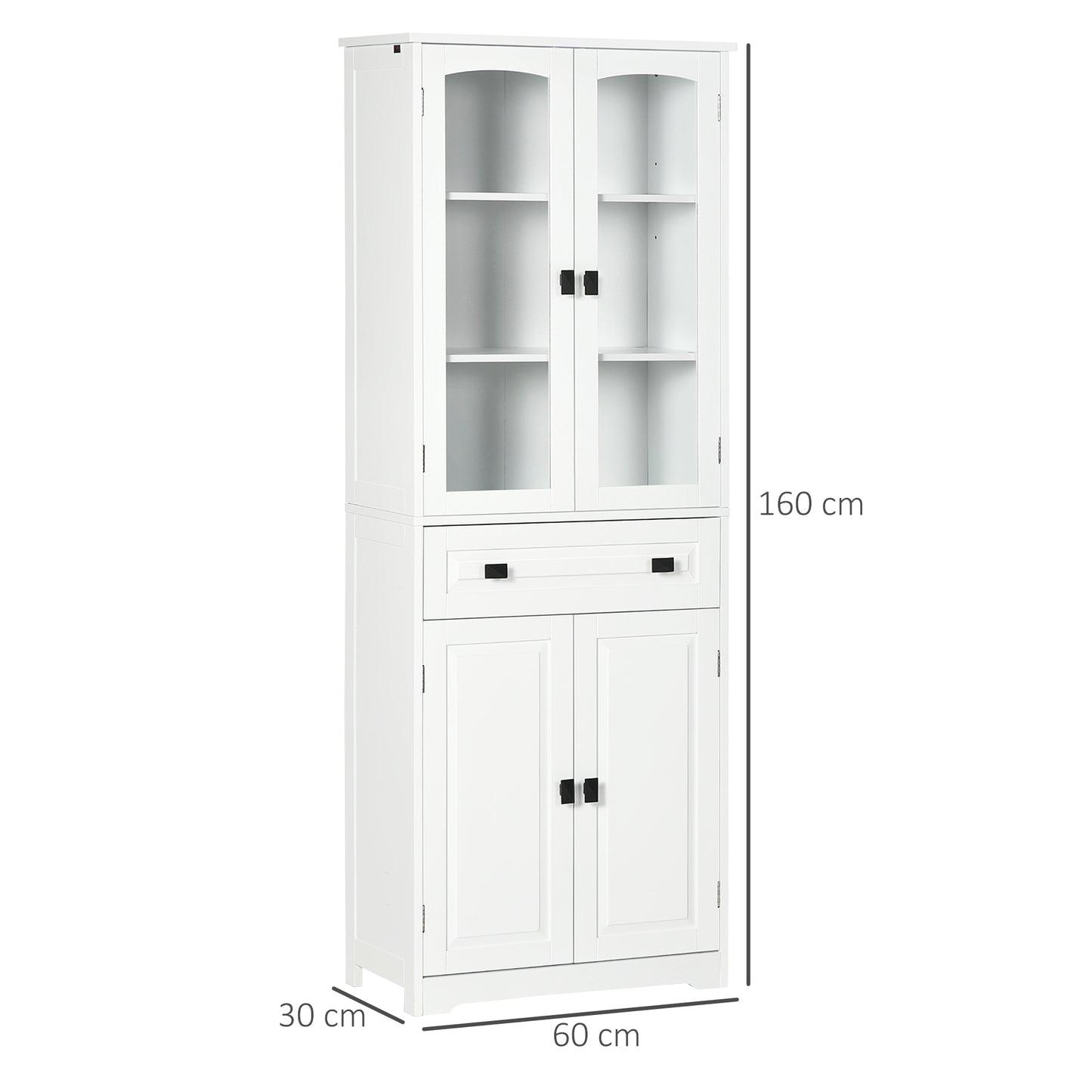 HOMCOM Alacena de Cocina Aparador de Comedor Mueble Auxiliar con 4 Puertas 1 Cajón y 2 Estantes Ajustables para Salón 60x30x160 cm Blanco