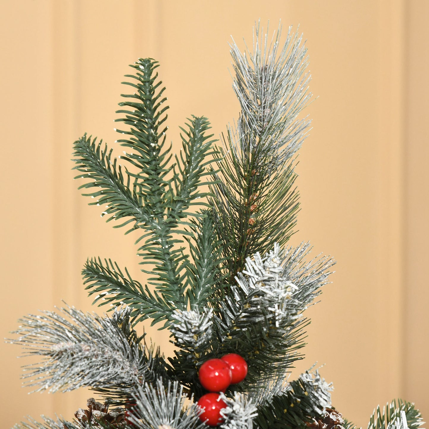 HOMCOM Árbol de Navidad Artificial 150 cm con 440 Ramas 39 Piñas y 39 Bayas Hojas de PVC PE Base Plegable y Soporte Metálico Decoración Navideña para Interiores Verde