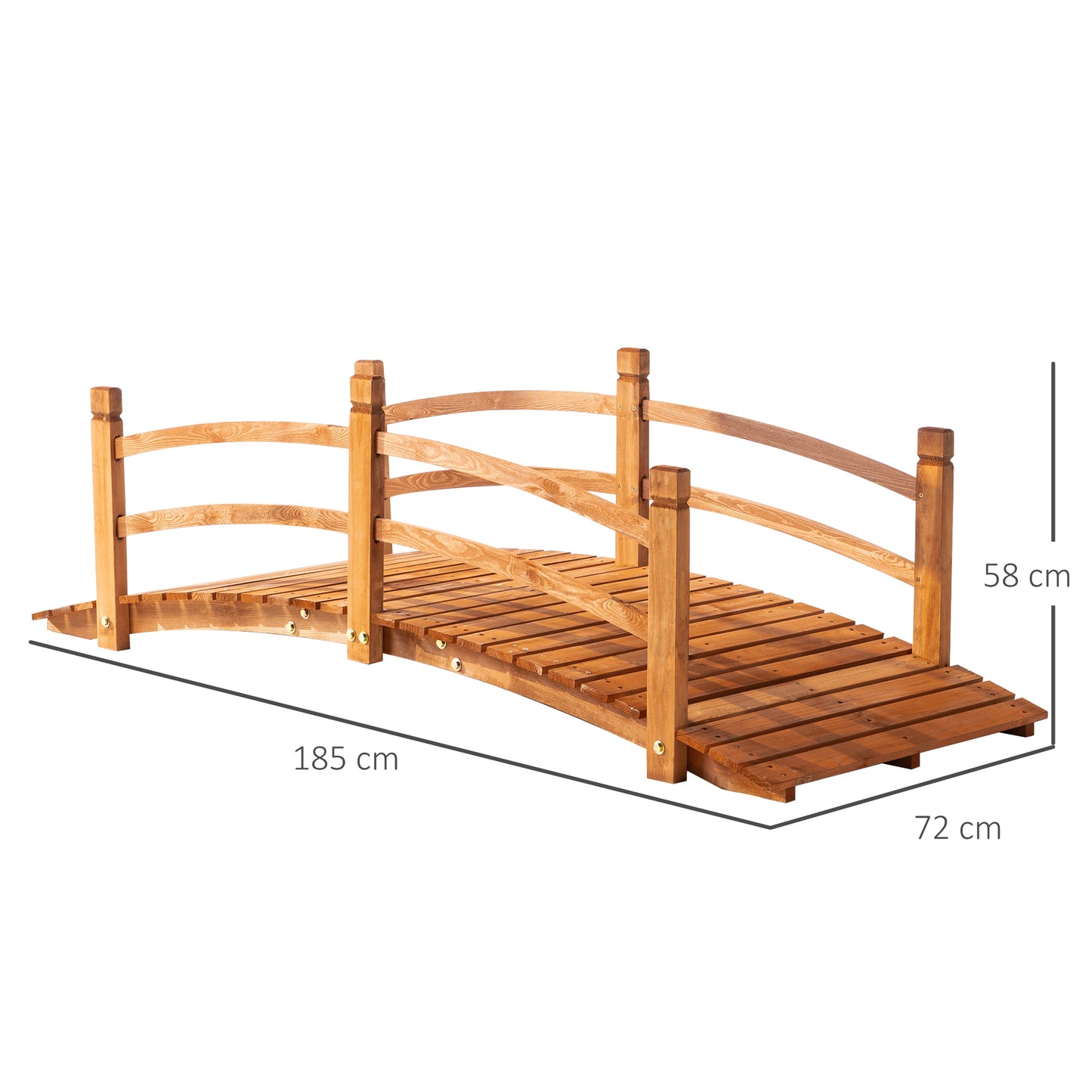 Outsunny Puente de Aro de Madera 185x72x58 cm con Pasamanos Puente de Jardín para Decoración Patio Carga 200 kg Natural