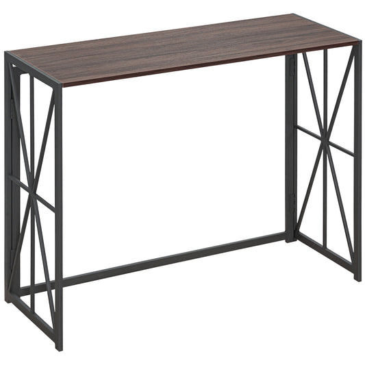 HOMCOM Mesa Consola Mesa de Entrada Industrial con Marco de Metal Plegable y Encimera de Madera Mesa Recibidor para Salón Pasillo Vestíbulo 100x38x80 cm Marrón