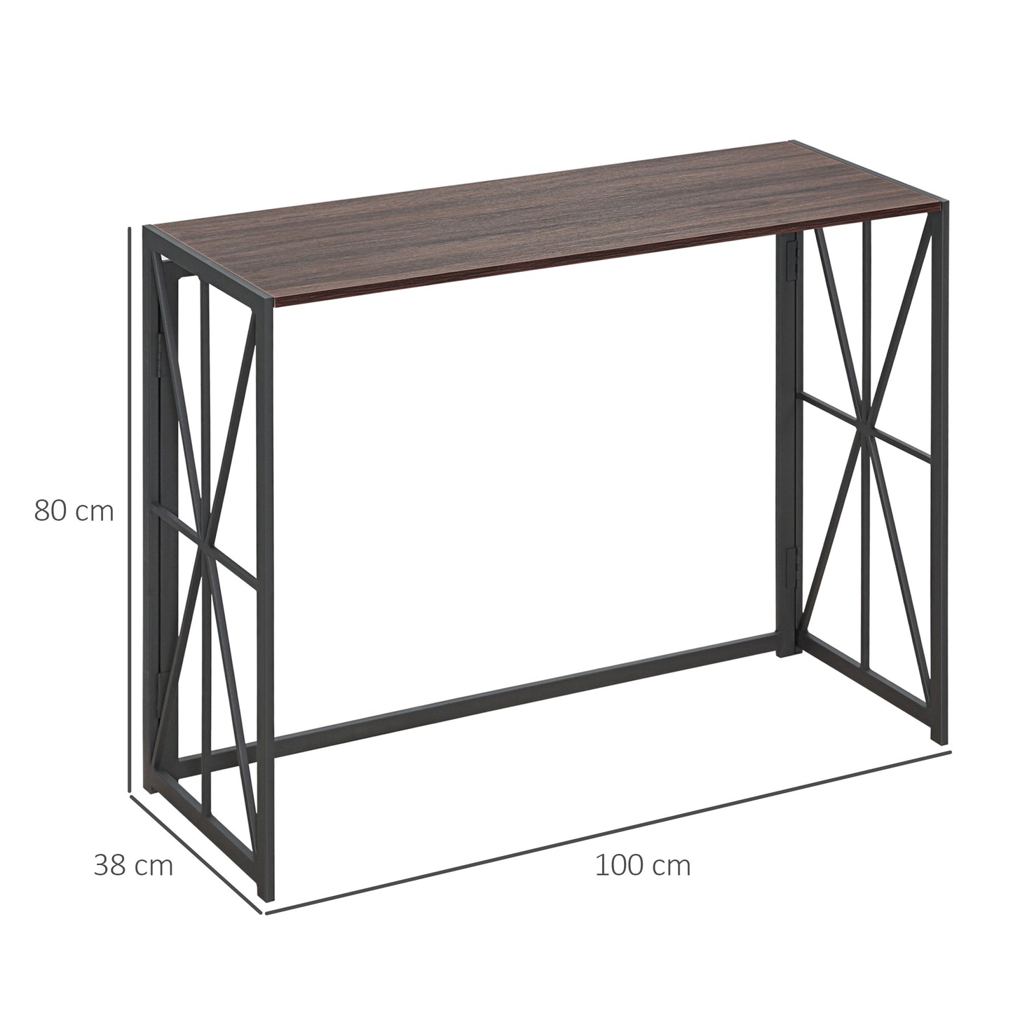 HOMCOM Mesa Consola Mesa de Entrada Industrial con Marco de Metal Plegable y Encimera de Madera Mesa Recibidor para Salón Pasillo Vestíbulo 100x38x80 cm Marrón