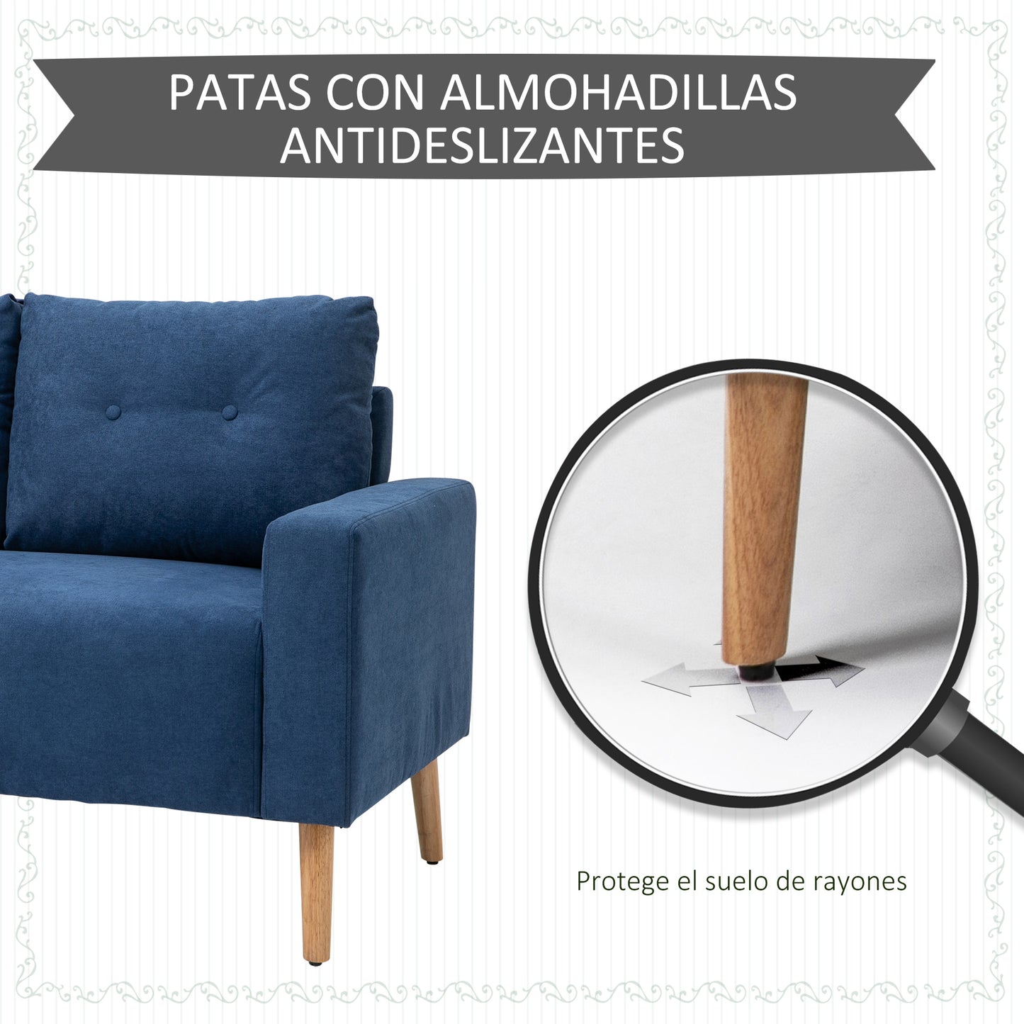 HOMCOM Sofá de 2 Plazas Sillón Moderno Tapizado en Poliéster con 2 Cojines Reposabrazos y Patas de Madera de Caucho para Dormitorio Oficina 145x76x88 cm Azul