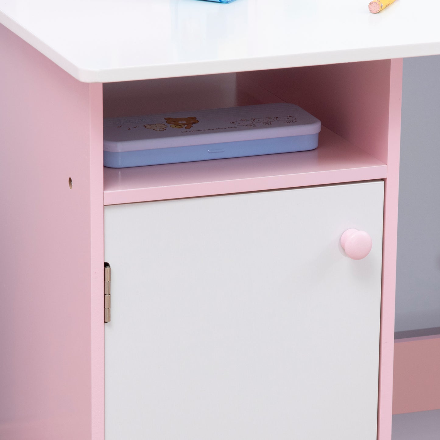 HOMCOM Juego de Mesa y Silla Infantil de Madera con Pizarra Blanca Mesa de Estudio para Niños de +5 Años Mueble Escritorio Infantil 90x45x85 cm Rosa