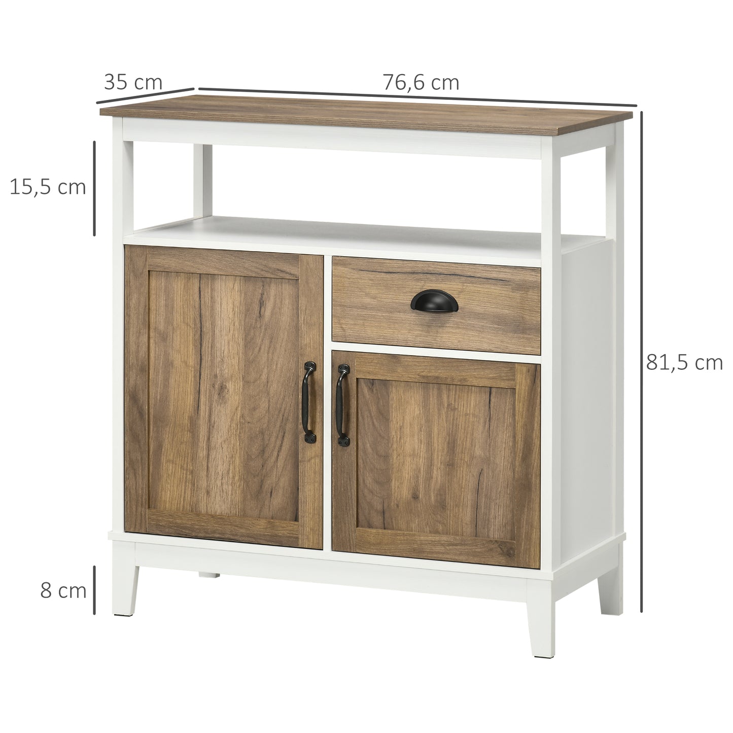 HOMCOM Aparador de Salón Armario Almacenaje de Madera con 2 Puertas Cajón y Estante Ajustable para Comedor Cocina Dormitorio 76,6x35x81,5 cm Blanco y Marrón