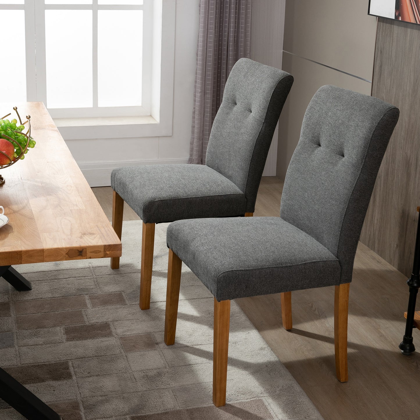 HOMCOM Conjunto de 2 Sillas de Comedor Sillas de Cocina con Respaldo Alto Asiento Acolchado de Tacto de Lino Carga 120 kg 50x62x96 cm Gris