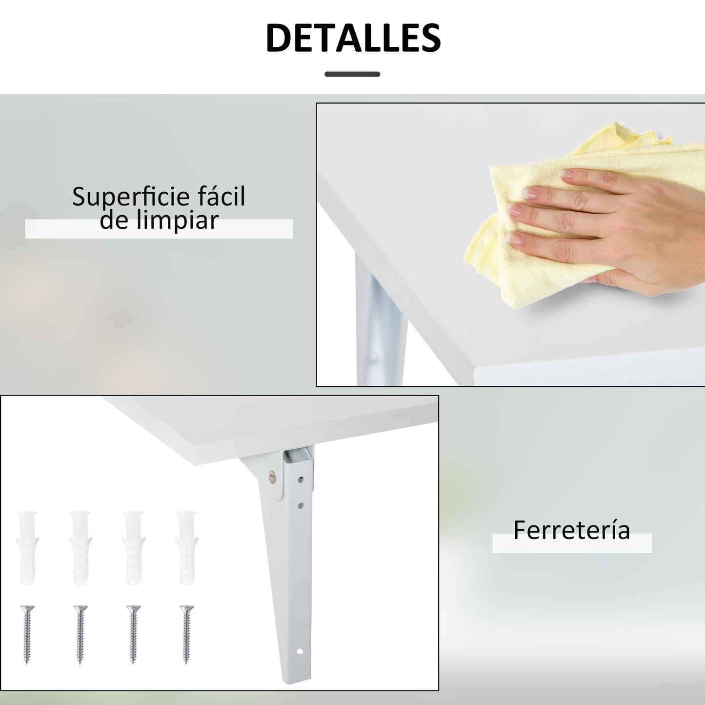 HOMCOM Mesa Plegable de Pared Mesa Abatible de Pared de Madera Ahorra Espacio para Cocina Comedor Dormitorio Carga 10 kg 60x40x20 cm Blanco