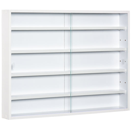 HOMCOM Vitrina Expositora Vitrina de Pared Vitrina de Cristal con Estantes Ajustables y 2 Puertas Correderas de Vidrio para Colecciones Perfumes Figuras de Decoración 80x9,5x60 cm Blanco