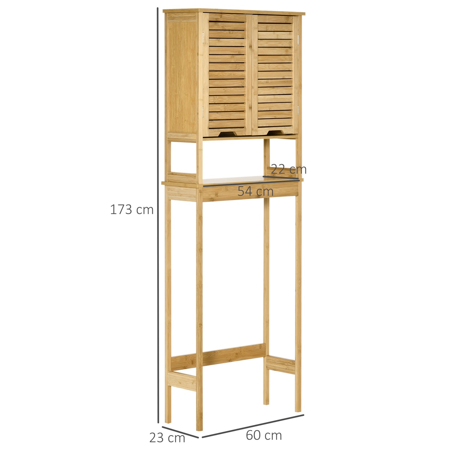 kleankin Mueble de Bambú sobre Inodoro Armario Alto para Lavadora con 2 Puertas 1 Balda Interior y 1 Estante de Almacenaje para Baño 60x23x173 cm Natural