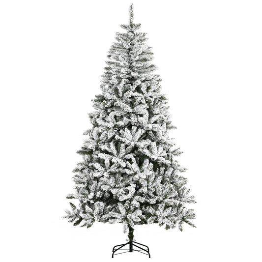 HOMCOM Árbol de Navidad Artificial 225 cm con Nieve Ignífugo con 1300 Ramas Hojas de PVC Apertura Automática Base Plegable y Soporte Metálico Decoración Navideña para Interiores Verde