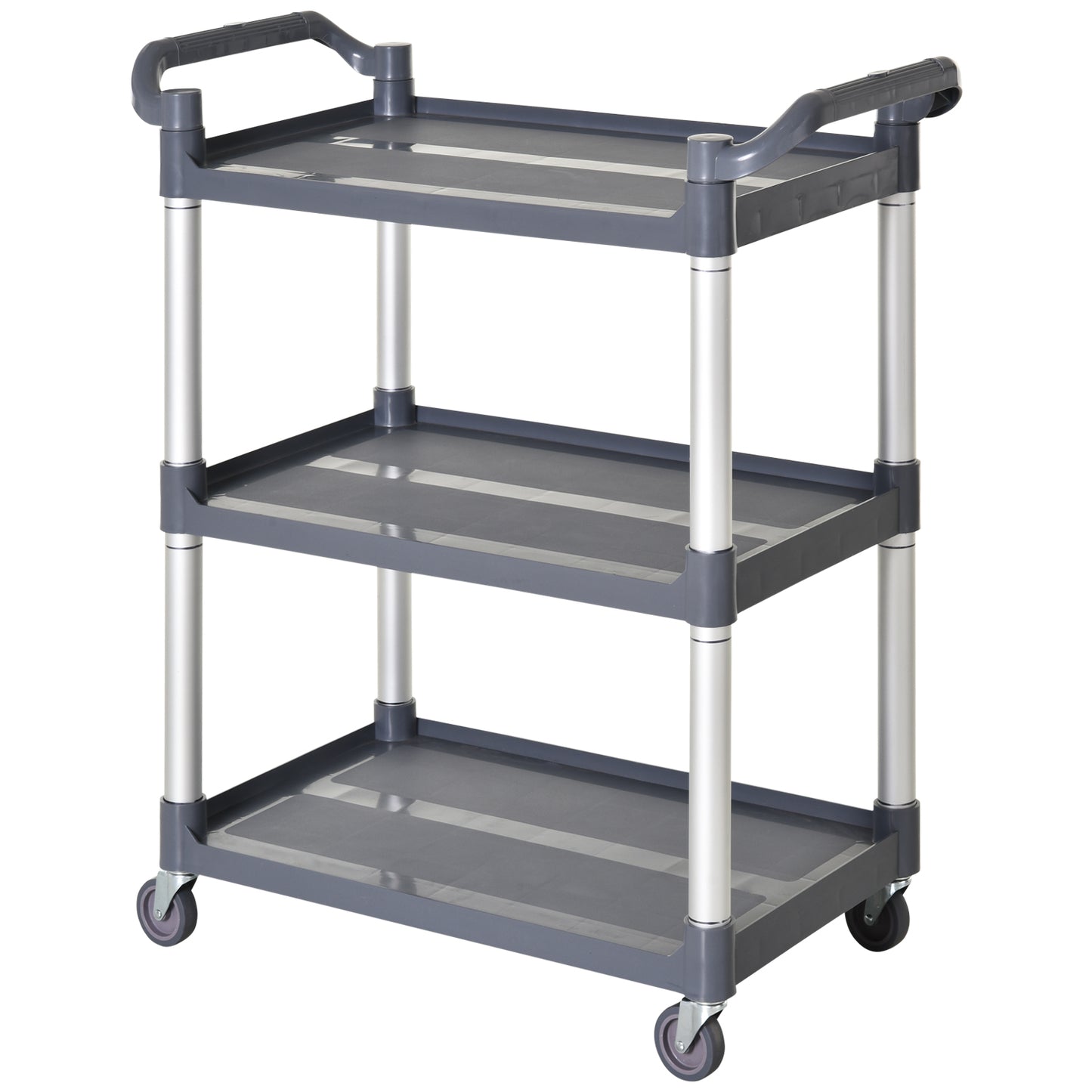 HOMCOM Carrito Auxiliar con Ruedas de Aleación de Aluminio Carrito de Cocina de 3 Niveles Carrito de Almacenamiento Carga 105 kg para Comedor Sala Baño 88x44x93 cm Gris