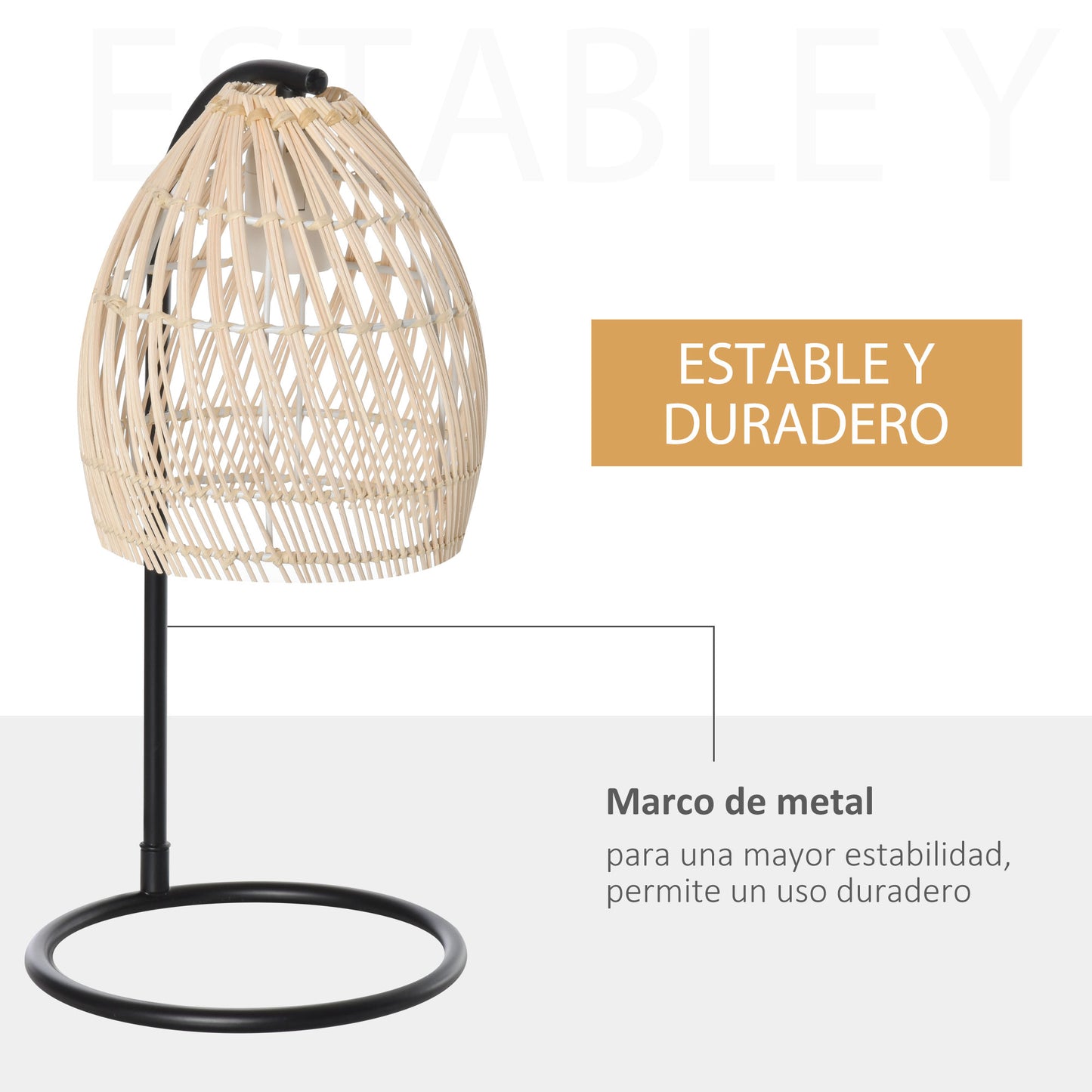 HOMCOM Lámpara de Mesa Lámpara de Mesita de Noche Casquillo E27 Máx. 40W Lámpara Decorativo con Pantalla de Ratán para Dormitorio Salón Ø20x41 cm Natural