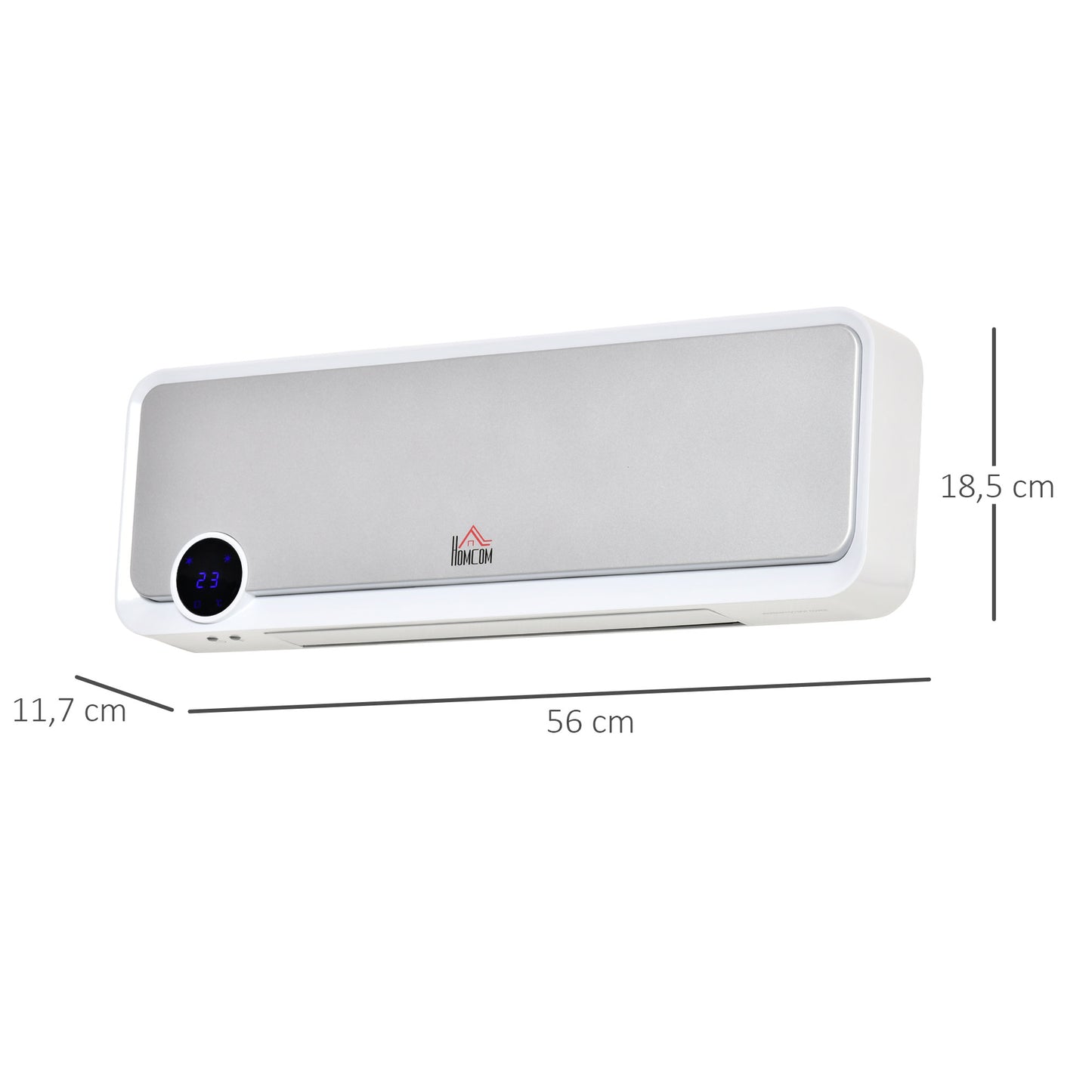 HOMCOM Calefactor Baño de Pared 1000W/2000W con Mando a Distancia Pantalla LED Temporizador de 12H Termostato y Protección contra Sobrecalentamiento 56x18,5x11,7 cm Blanco