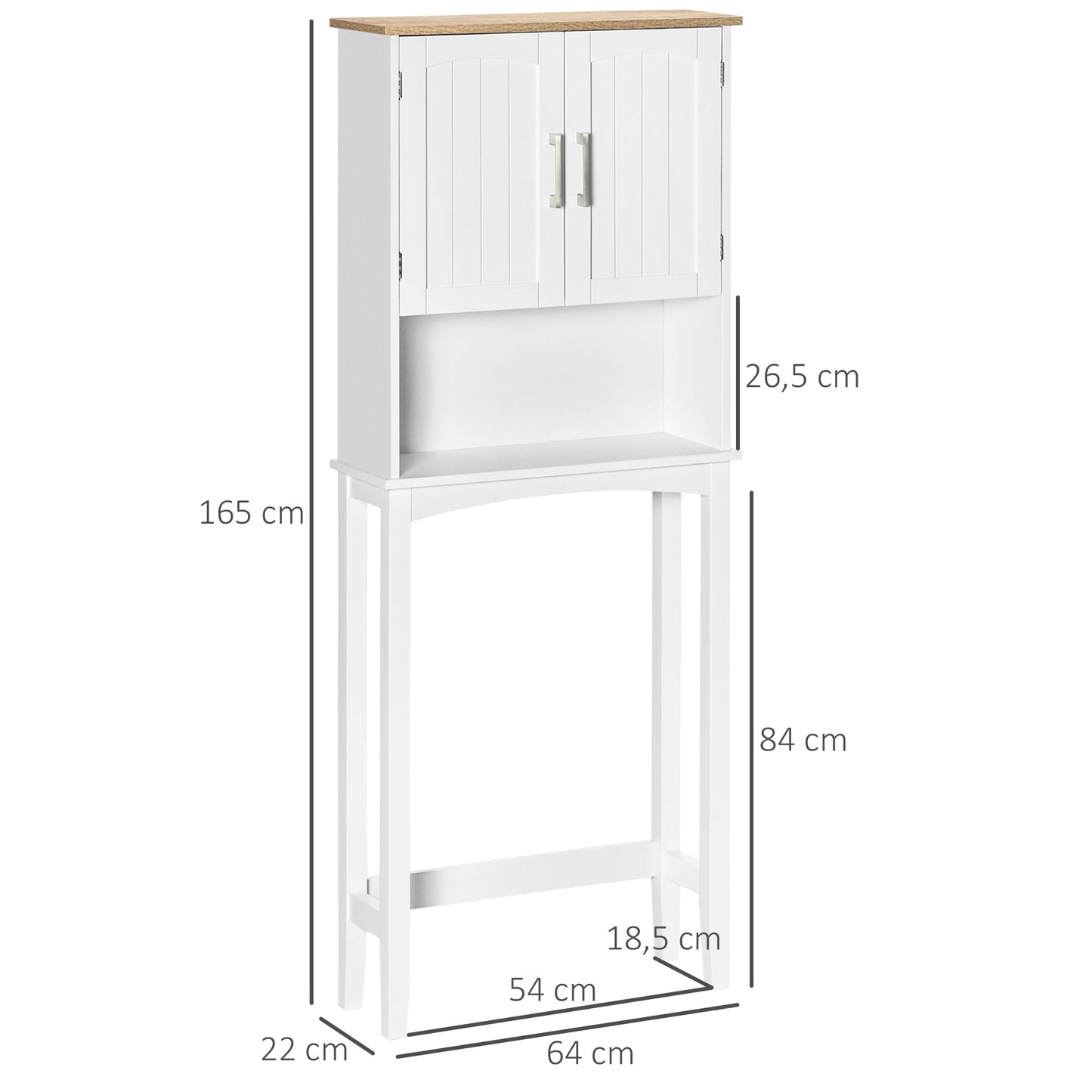 kleankin Mueble sobre Inodoro Armario Alto para Lavadora con 2 Puertas Balda Ajustable Interior y Estante de Almacenaje para Baño WC Carga 20 kg Antivuelco 64x22x165 cm Blanco