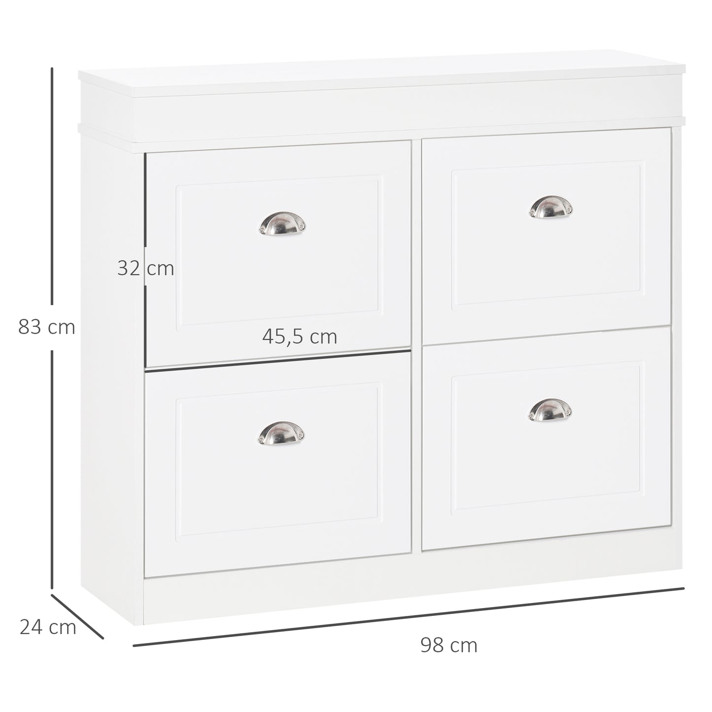 HOMCOM Mueble Zapatero de 4 Puertas Zapatero Estrecho con Estantes Ajustables y Extraíbles Capacidad de 16 Pares para Pasillo Entrada Recibidor 98x24x83 cm Blanco