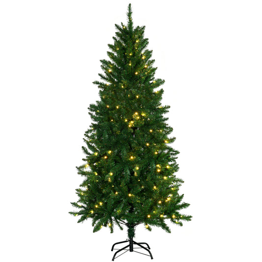 HOMCOM Árbol de Navidad Artificial Altura 180 cm Ignífugo con 714 Ramas 200Luces LED IPX2 8 Modos Hojas de PVC Base Plegable y Soporte Metálico Decoración Navideña para Interiores Verde