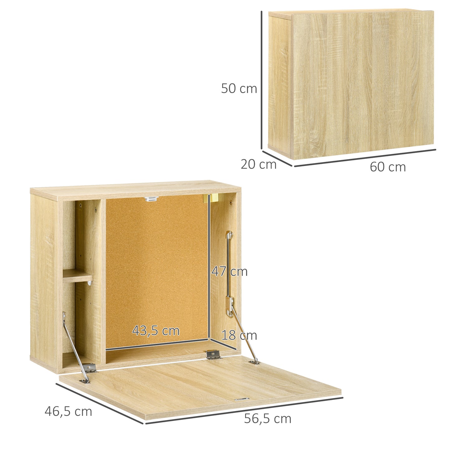 HOMCOM Mesa Plegable de Pared Moderno Escritorio Flotante Multifuncional con Estante de Almacenamiento Carga 40 kg para Dormitorio Salón Oficina 60x20x50 cm Roble