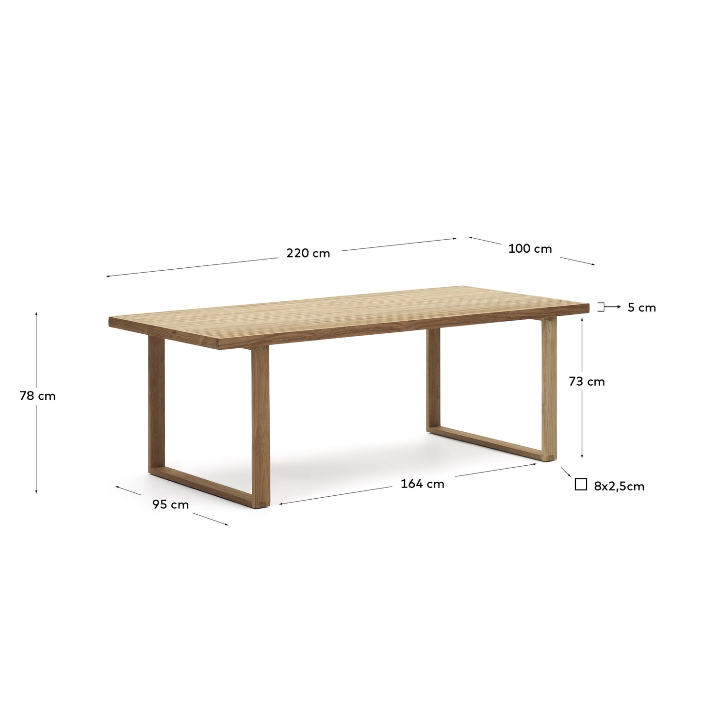 Mesa 100% exterior Canadell de madera maciza de teca reciclada 220 x 100 cm