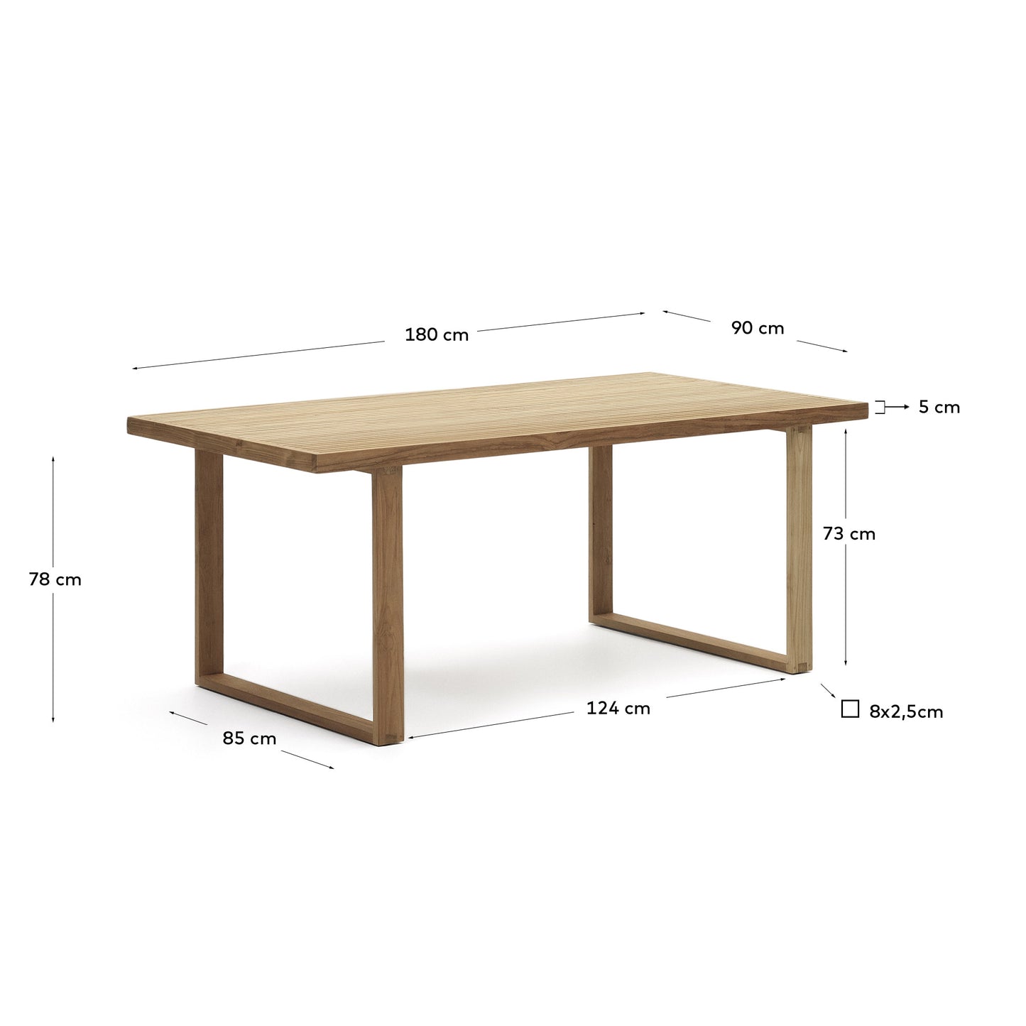 Mesa 100% exterior Canadell de madera maciza de teca reciclada 180 x 90 cm