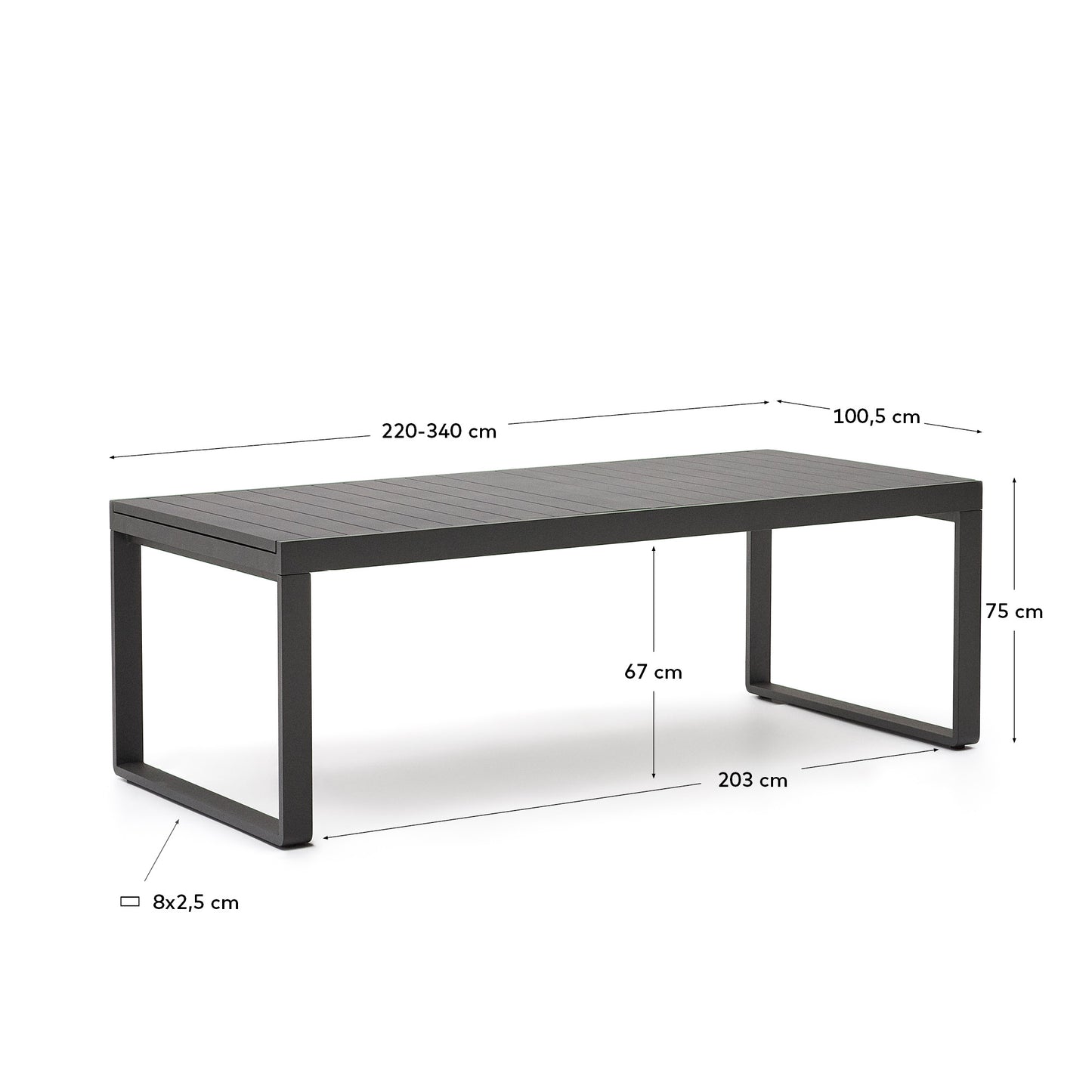 Mesa extensible de exterior Galdana de aluminio con acabado gris oscuro 220 (340) x 100 cm